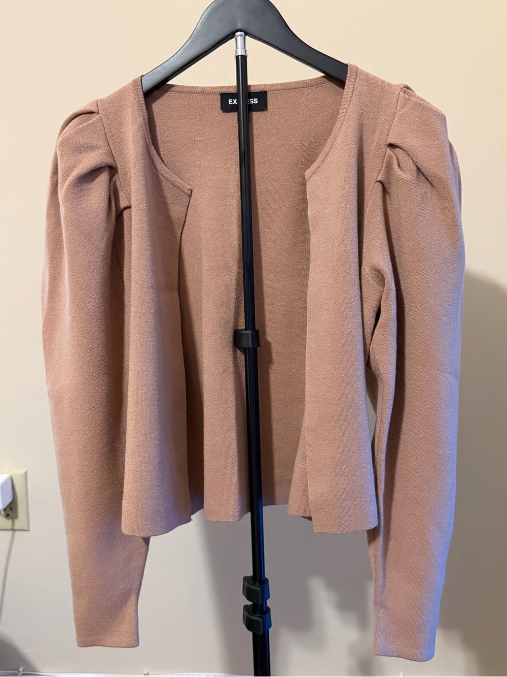 Express Open-Front Puff Sleeve Cardigan - Taupe Blush